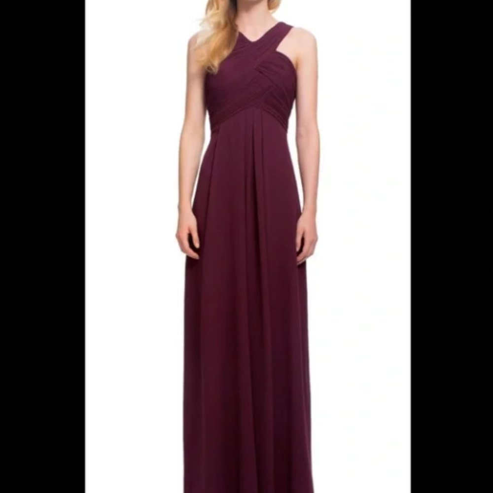 Bridesmaid Gown - Bill Levkoff cross front strap. Maroon/Wine